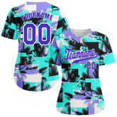 Custom Aqua Graffiti Pattern Blue Authentic Baseball Jersey